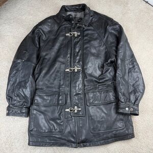 Tannery West 90s Men’s Black Leather Military Jacket Heavy Biker Goth Size Large